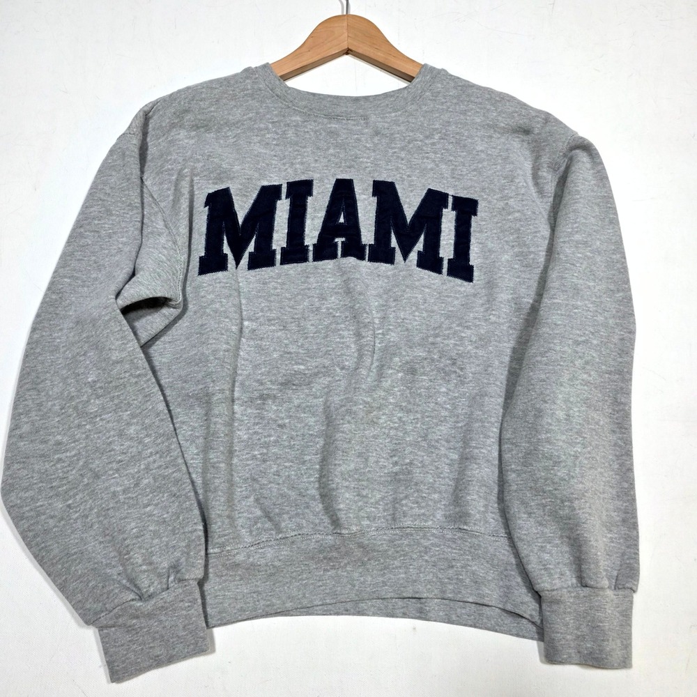New York Popular Miami Sweatshirt Mens XL Gray Crewneck Fleece Pullover Graphic